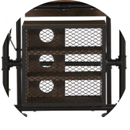 テーブル下の側面にある通気性の良い収納ボックス、縦に3層に分かれた収納スペース、空間の工夫や細部へのこだわりが本当に特別です。